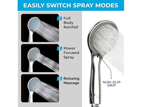 3-Function Handheld Shower Head w/ Hose
