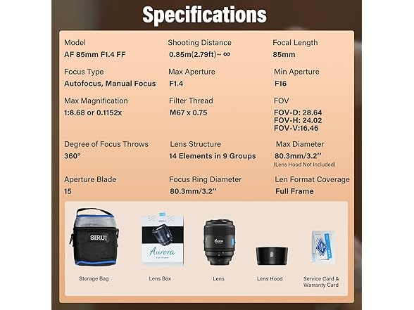 SIRUI Aurora 85mm F1.4 Full Frame Auto Focus Lens