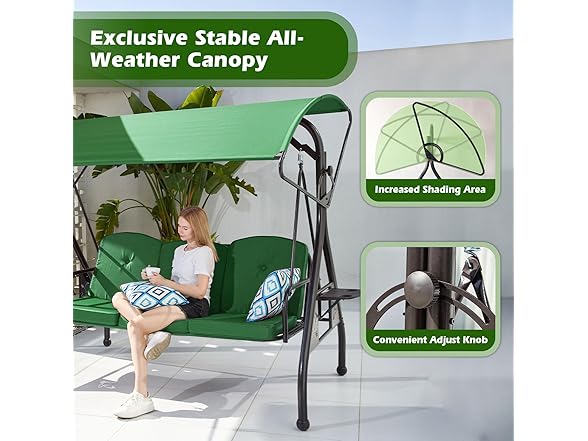 ZZW Patio Swing with Canopy 3 Seat