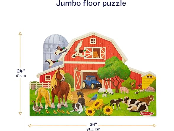 Melissa & Doug Busy Barn Shaped Jumbo Floor Puzzle, 32-Piece