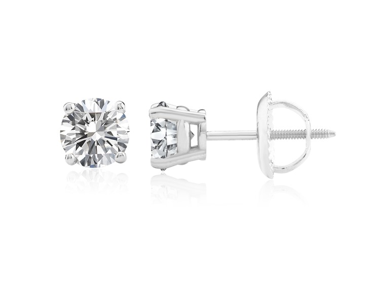 PAJURE MCE7103W-18KLG 1ct 18k Gold Diamond Solitaire Stud Earrings White Gold
