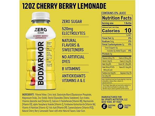 8PK BODYARMOR ZERO Sugar Cherry Berry Lemonade