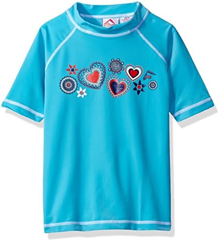 Kanu Surf Girls' Karlie Rash Guard UPF 50+ Sun Protection Short Sleeve Swim Shirt, Melanie Aqua, Medium (10)