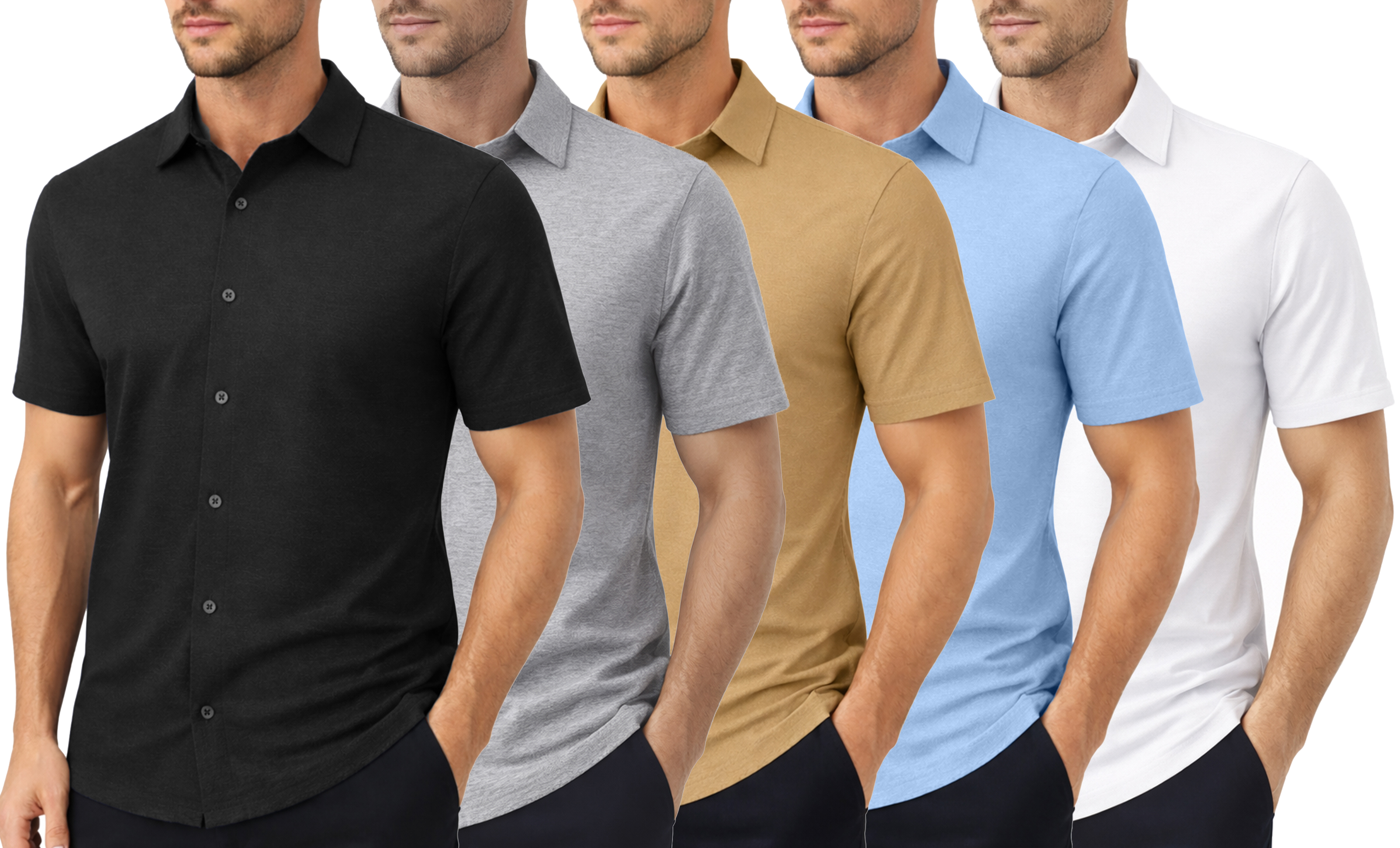 5Pk Mens S/S Knit Button Down Shirt - Gallery 10