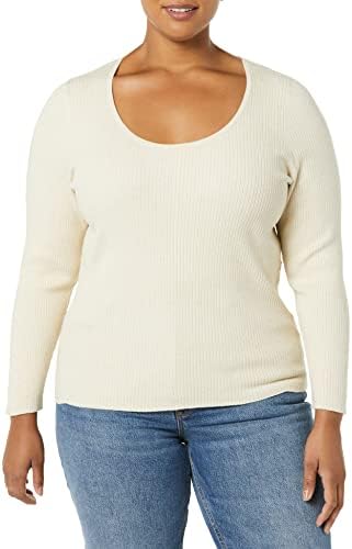 Amazon Essentials Women's Long-Sleeve Sweater Fine Gauge Stretch Scoop Neck, Available in Plus Sizes, Sand Heather, X-Small