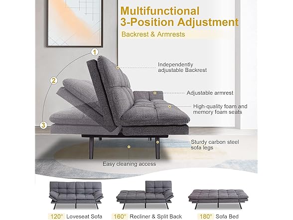 MUUEGM Futon Sofa Bed, Convertible Sofa