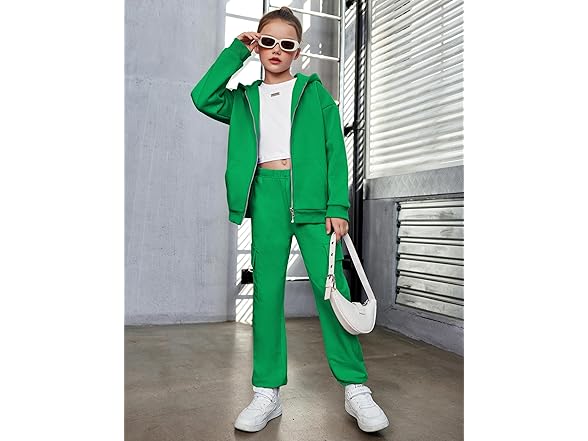 Arshiner 6-7 Years Girls Zip Up Casual Hoodie Green