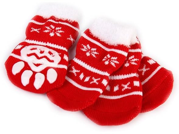 TEHAUX Christmas Dog Socks Non-Slip Warm Cot