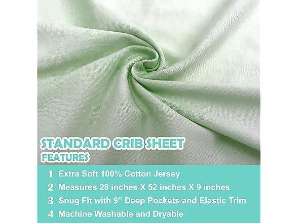 2Pk Cotton Crib Sheets, Celery and White