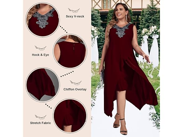 Ocstrade Women (XL) Chiffon Loose Dress Wine Red
