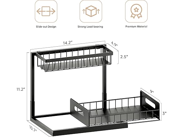 Under Sink Organizer and Storage 2 Pack Black