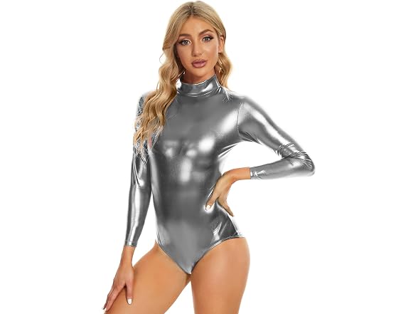 Speerise Women (S) Shiny Metallic Long Bodysuit