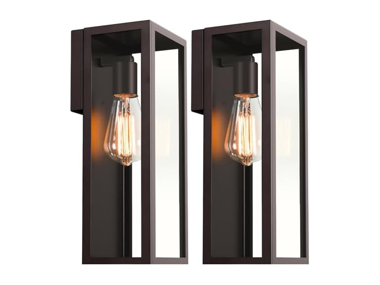 (2 Pk) VerRon Porch Lights with Clear Glass Shade - Gallery 9