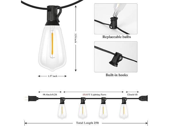 Brightever 25FT Outdoor String Lights