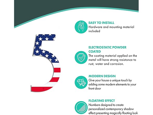 Metal House Numbers with American Flag