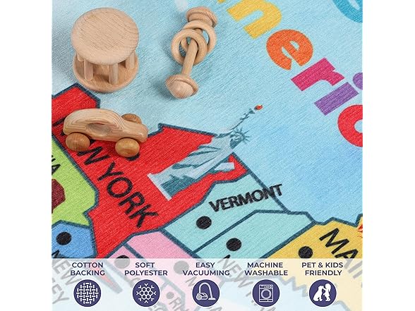 Superior Map Non-Slip Kids Washable Indoor Area Rug