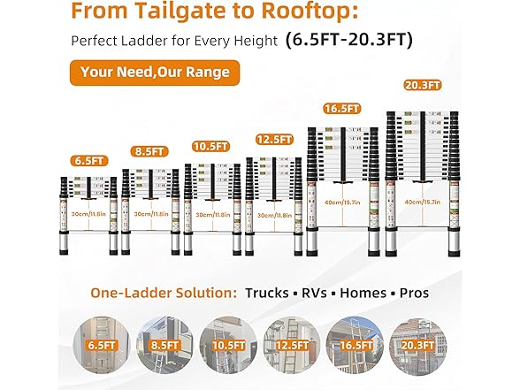 SPIEEK Telescoping Ladder for RV & Attic, 16.5FT Aluminum Extension Ladder with Dual Locking Mechanism, Max Load 330lbs, Compact Foldable Ladder for Roof, Home, Travel Trailer & Multi-Surface Use (Open Box)