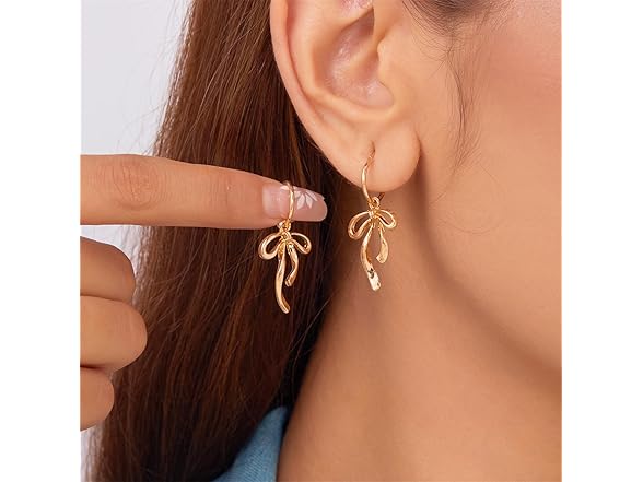 Coadipress Gold Bow Ribbon Hoop Earrings