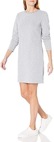 Amazon Essentials Women's Crewneck Long-Sleeve Fleece Above-The-Knee Dress, Light Grey Heather, Medium
