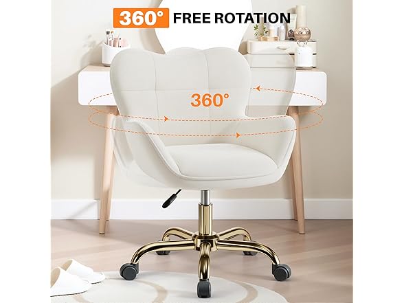 BestEra Vanity Chair with Wheels, Cute Home Office Desk Chairs Adjustable Height for Living Bedroom, Small Modern Fluffy Velvet Makeup Chair with Back for Girls (White) (Open Box)