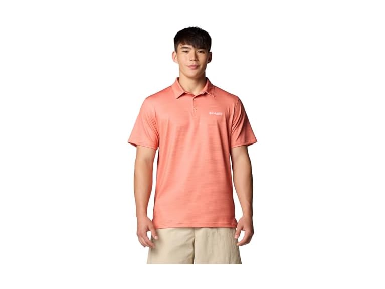 Columbia Men's PFG Super Slack Tide Stretch Polo, Faded Peach Bonetails, Large