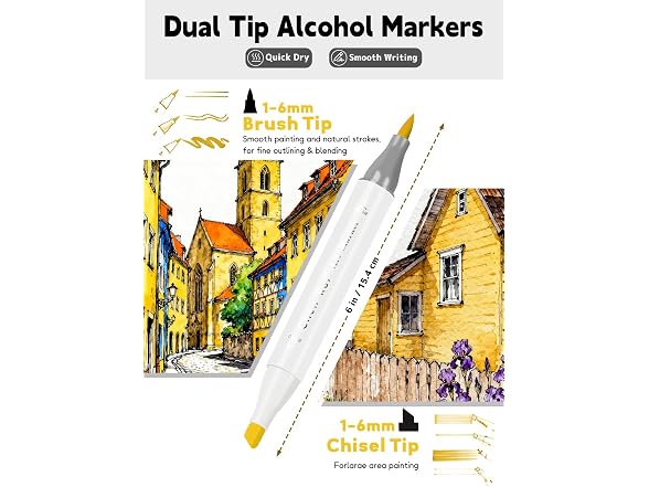 YHC 48-Color Alcohol Markers Brush Tip