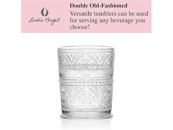 Darbie Angell Wanderlust Set of 4 Double Old Fashioned Glasses, Everyday Drinkware, 9.5 ounce