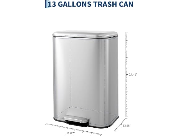 Takywep 50L 13 Gallon Stainless Steel Trash Can