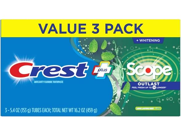 3ct Crest Complete Whitening + Scope, Mint Toothpaste