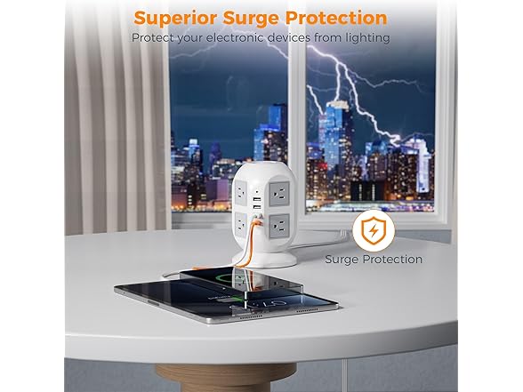 TESSAN 15ft Cord Power Tower (8 Outlets, 1 USB-C, 3 USB-A)