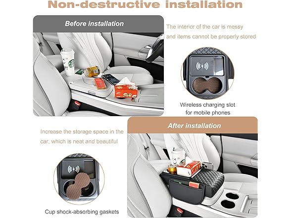 Car Armrest Cover w/ Wireless Charger