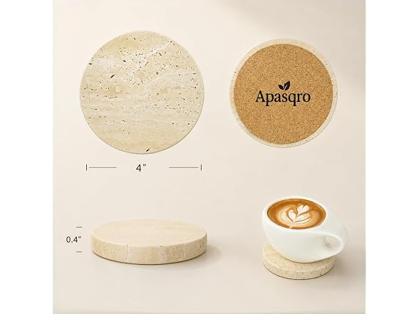 Apasqro Natural Travertine Coasters Set of 4