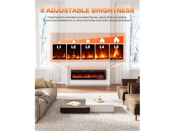 Electric Realistic Fireplace Heater 60In 750-1500W