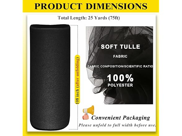 Ableme Deco 108 Inch 25 Yrds Black Tulle