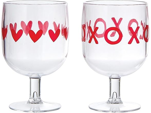  Acrylic Stackable Stemmed Drink Glass, Set of 4, Valentines - Hearts/XO