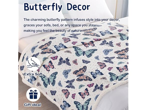 SOULZZZ Colorful Butterfly Blanket Sherpa Throw Bl