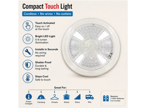 2-Pack Compact Touch Lights – Battery-Operated Tap LED