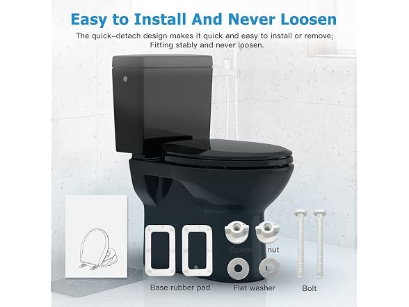 Takywep Toilet Seat Round Flat Toilet, Black