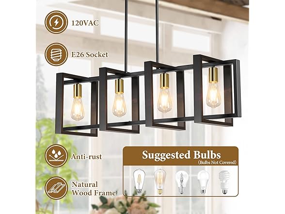 5-Light Black Gold Dining Room Light Fixture, 53’’