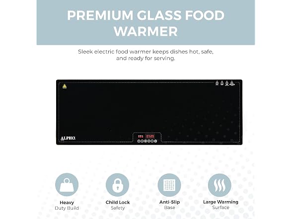 Alpha Living Warming Tray for Food – 40 Inch Glass Top Food Warmer