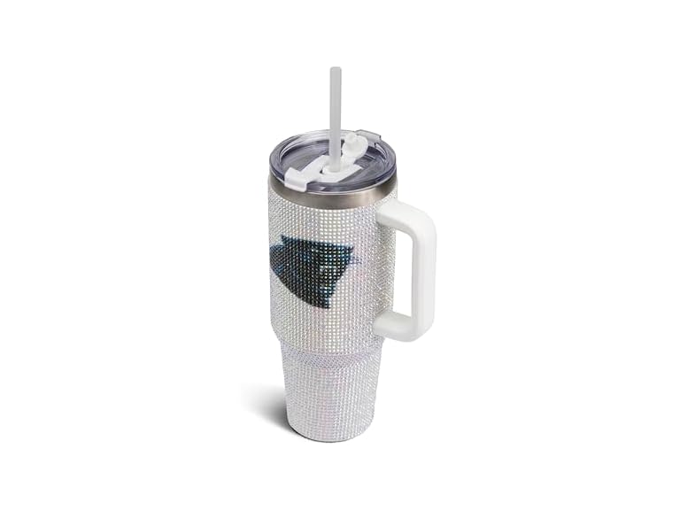 The Memory Company Officially Licensed NFL 40oz Stainless Steel Tumbler - Double Wall Insulated Travel Cup with Handle and Straw Lid - Crystal Rhinestone Design