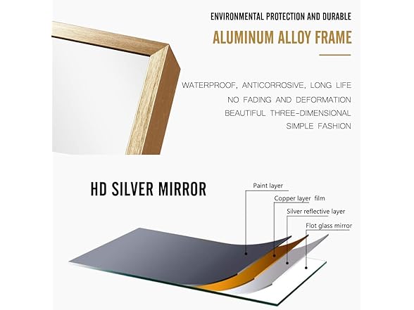 NeuType Wall-Mounted Mirror,Gold 36"x24"