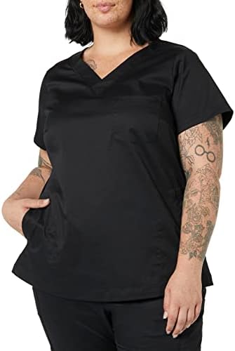 Amazon Essentials Women's Classic Fit V-Neck Short Sleeve Scrub Top, Black, X-Small