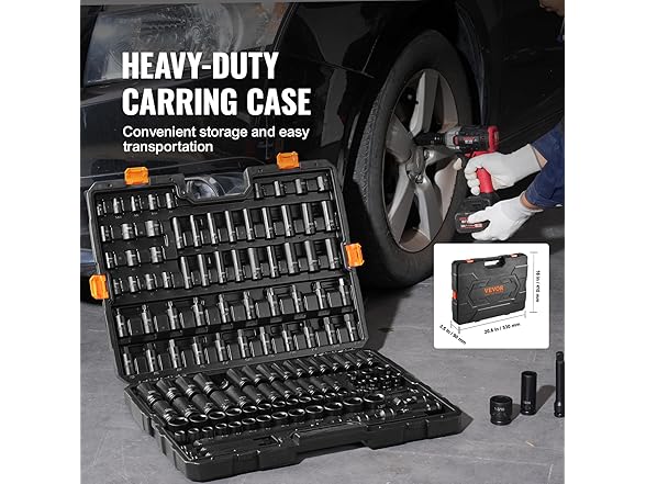 VEVOR Impact Socket Set 130 Piece 3/8" & 1/2" - SAE & Metric Drive Soc