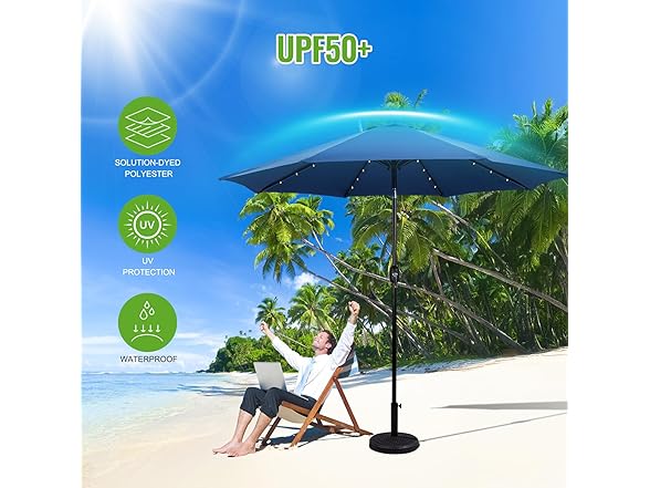 Backyard Expressions 9FT Solar Patio Umbrella Blue