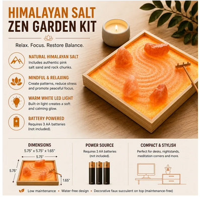 5.75 x 5.75" Himalayan Salt Rock Zen Garden Kit with Light - Gallery 4