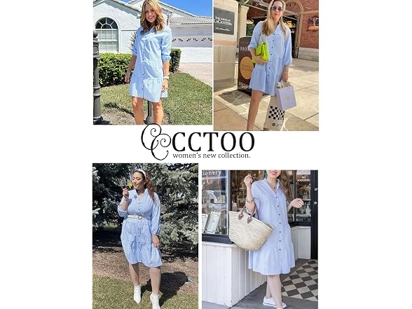 Cctoo Women (L) Summer Dresses Casual V Dress Blue