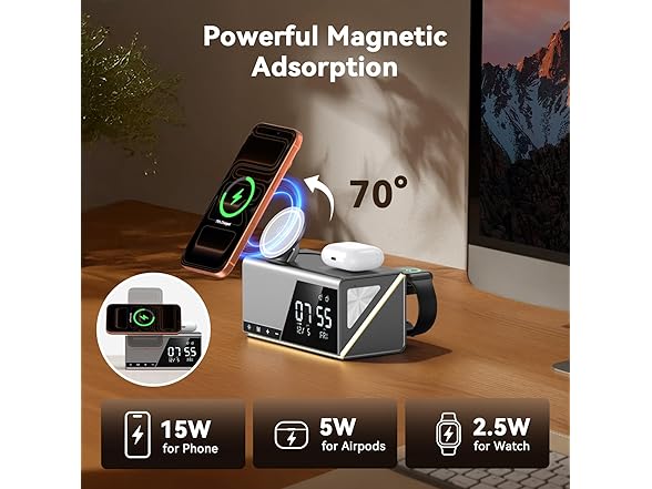 4URPC 6-in-1 Alarm Clock and Charging Station