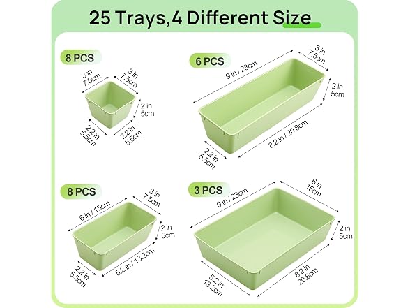 Vtopmart Green 25 Pack Plastic Drawer Organizer