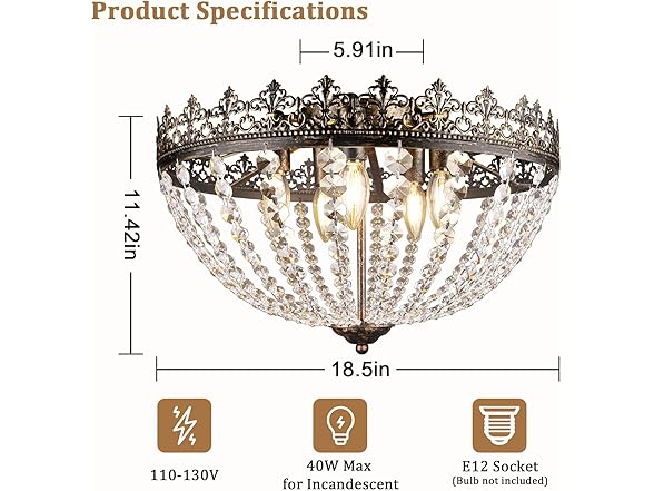 Crystal Chandelier for Bedroom, 5-Light
